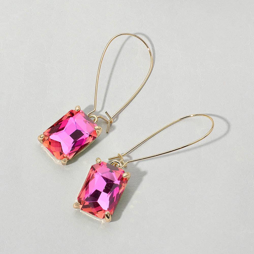 Rose Emerald Cut Stone Dangle Evening Earrings