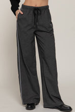 Black Waist Band with String Check Woven Long Pants