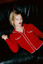 Red Hooded Flow Cardigan With Contrast