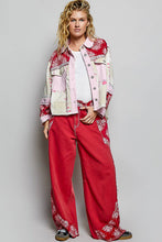 Red High Waist Paisley Patch High Rise Wide Leg Twill POL Pants