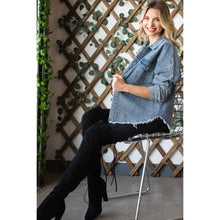 Med Wash Plus Sparkling Snap Button Denim Veveret Shacket