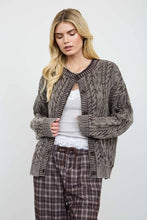 WASHED PATTERN CABLE KNIT BUTTON DOWN CARDIGAN: LIGHT KHAKI
