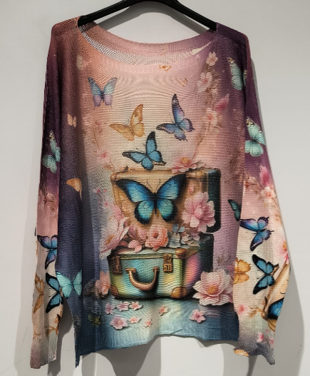 Pink Butterfly Knit Printed Sweater