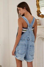 Light Denim Front bib pocket Rolled Hemlines Denim Overalls