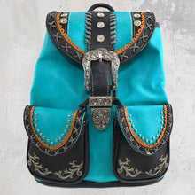 Black Western Leather Buckle Backpack: