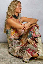 Almond Multi V-neck Sleeveless Varied Patchwork Dual Patch Pocket POL Overalls