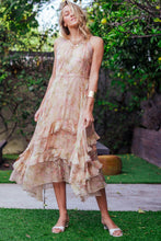 Ivory Floral Waterfall Ruffle Midi Dress Crochet Trim