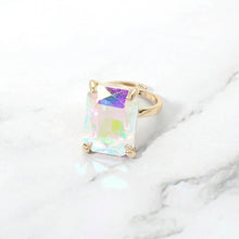 Rose Bold Emerald Cut Stone Cluster Accent Adjustable Ring