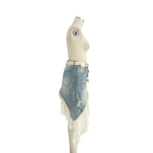 White Blue Asymmetrical Denim Lace Layered Skirt Set