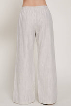 Ecru Black Elastic Waist Striped Gauze Woven Pants
