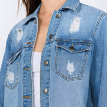 Blue Distressed Denim Shacket