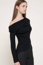 Black Long Sleeve Asymmetric Gathered Sweater