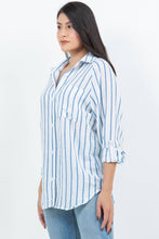 Blue Air Breeze Sheer Stripe Button-Up Overshirt
