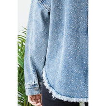 Med Wash Plus Sparkling Snap Button Denim Veveret Shacket