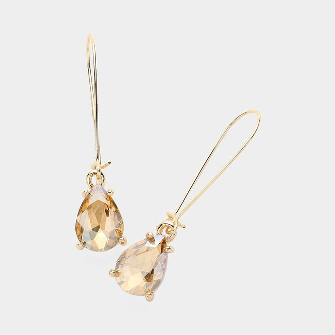 Taupe Teardrop Stone Cushion Dangle Earrings