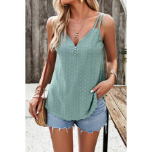 Lake Green V Neck Eyelet Trim Spaghetti Strap Sleeveless Cami Top