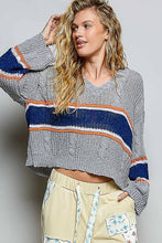 Grey Striped Cable Knit Straight Sleeve Acrylic POL Sweater