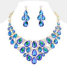 Jet Black Teardrop Stone Cluster Evening Necklace