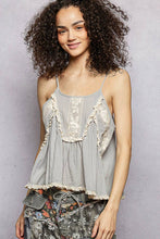 Midnight Blue Round Neck Rayon Gauze Trim Shirring Sleeveless POL Top