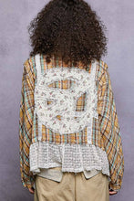 Tan Plaid pattern with peace patch POL shirt