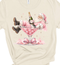 Natural Pink Champagne Santa Rhinestone Graphic Christmas Tee