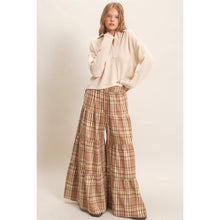 Mocha Tiered Plaid Wide-Leg Pants