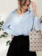 Blue White Striped Button Down Long Sleeve Collared Shirts