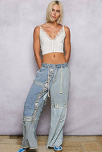 Denim Multi Lace-overlay waistband detail contrast denim woven POL pants