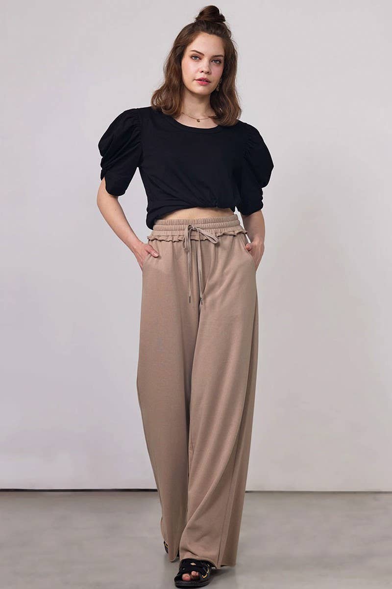 Ash Mocha Cotton Wide-Leg Pants