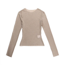 Beige Sheer Long-Sleeve Slim Fit Top