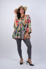 Tropical Symphony Summer Patchwork Top with Bell Sleeves