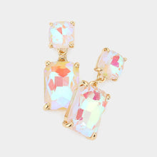Coral Square Rectangle Glass Stone Link Dangle Evening Earrings