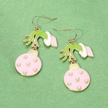 Gold Pink Grinch Christmas Ornament Charm Drop Dangle Earrings