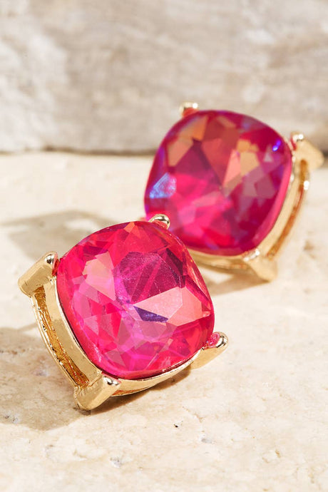 Hot Pink Faceted Glass Stud Earrings