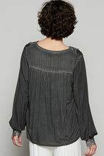 Black Long sleeve contrast floral lace crochet detail v-neck POL top