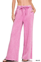 Deep Camel Acid Wash Fleece Palazzo Sweatpants With Pockets