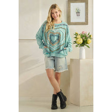 Mint Blue Washed Heart Patchwork Oli+Hali Knit Pullover
