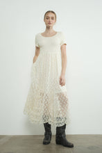 Cream Floral Lace Smocked Bodice Maxi Dress