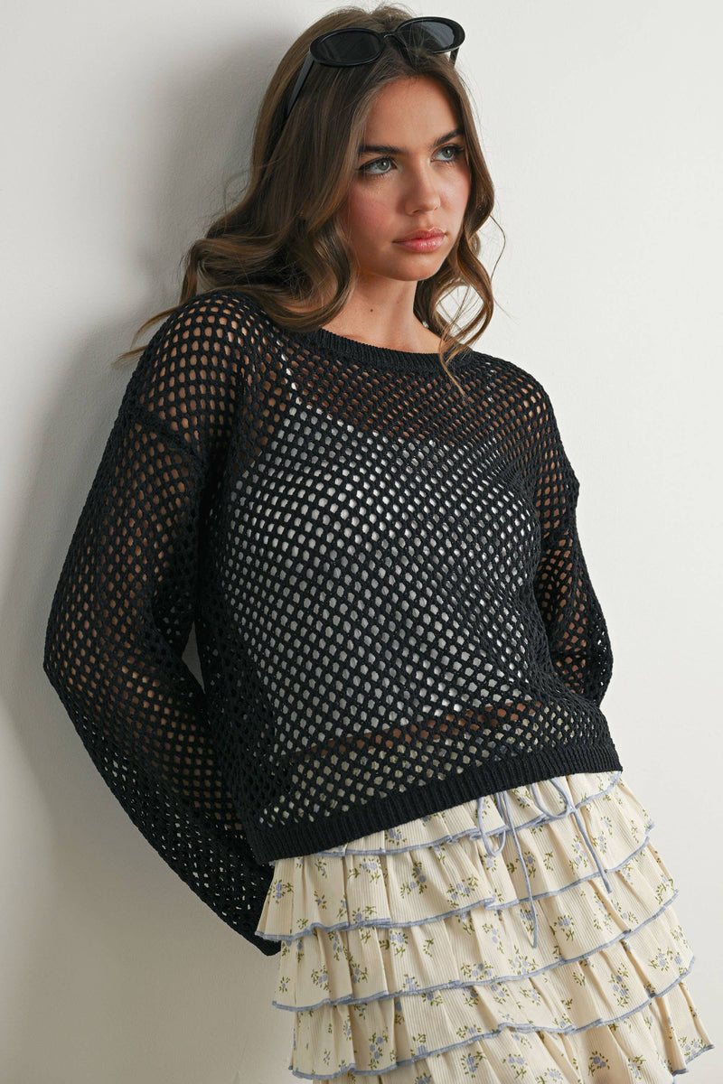 【Oblada】SHEER LONG SLEEVE TEE Edikted Oversized Semi Sheer Long Sleeve T-Shirt | PacSun