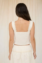 Natural Lace Trim Sleeveless Button Down Eyelet Top
