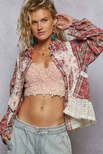 Pink Multi Plaid pattern with peace patch POL shirt