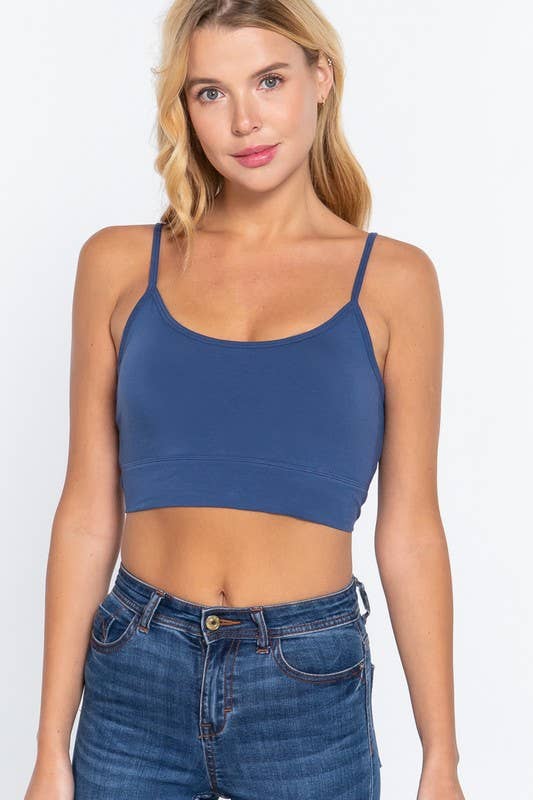 Blue Round Neck Removable Bra Cup Twisted Back Cami Top