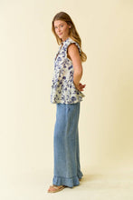 Denim Ruffle Bottom Wide Leg Pants