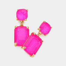 Clear Square Rectangle Glass Stone Link Dangle Evening Earrings