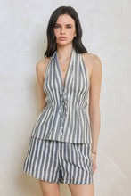 Chambray Stripe Saltwater Stripe Decorative Knit Waist Shorts