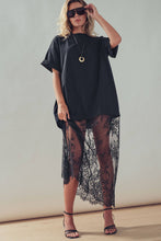 Black Mixed-Media T-Shirt Dress with Sheer Lace Skirt