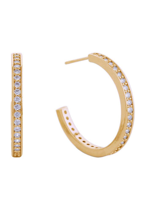 Gold 14K Daily CZ Pave Hoop Post Earring
