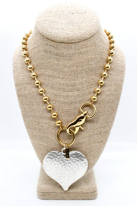 Large Hammered Heart Convertible Gold Chain Necklace: Single 8mm