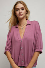 Mauve Button Down V Neck Crop Shirt