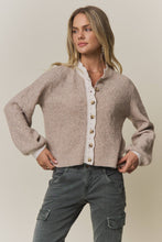 CONTRAST SCALLOP TRIM SWEATER CARDIGAN Latte